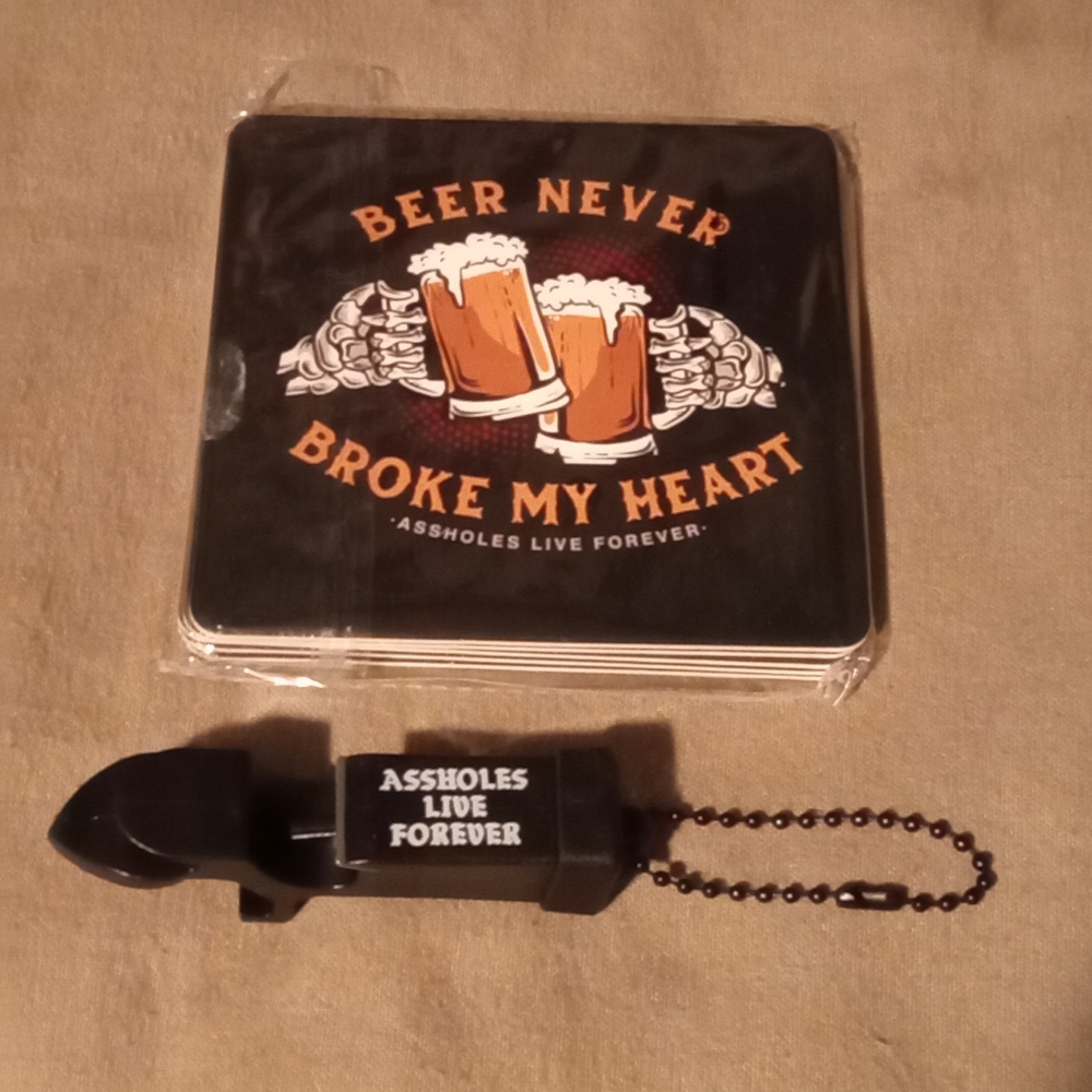 ALF Brand Coasters and bottle opener